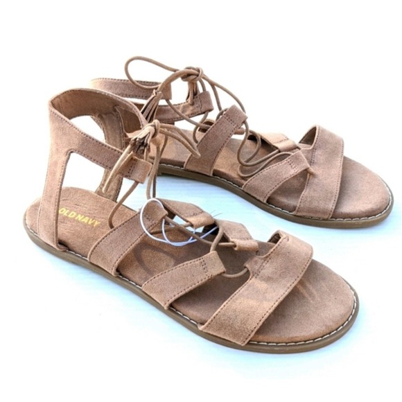 Old Navy Women 8 Lace-Up Gladiator Strappy Sandals Flat Bohemian Festival Summer - Picture 1 of 12